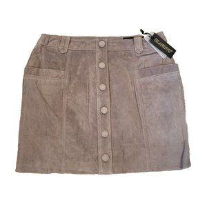 New Blank NYC Rock The Boat Gray Suede Leather Snap Front Skirt Sz 29 Pockets